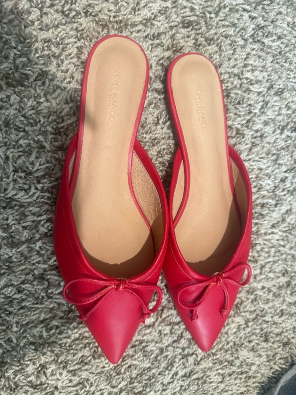 Tony Bianco Red Pointed-Toe Bow Mule Flats